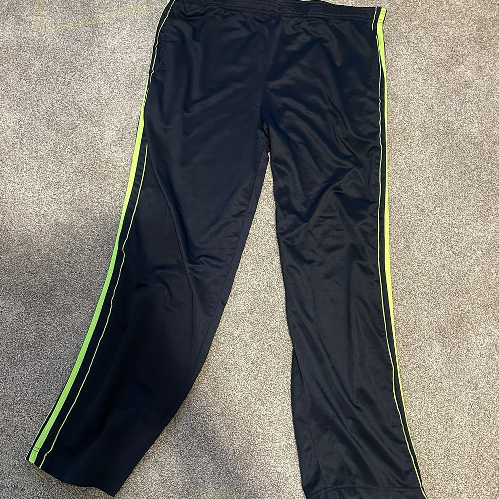 Kids Black Track Pants with Neon Green Stripes